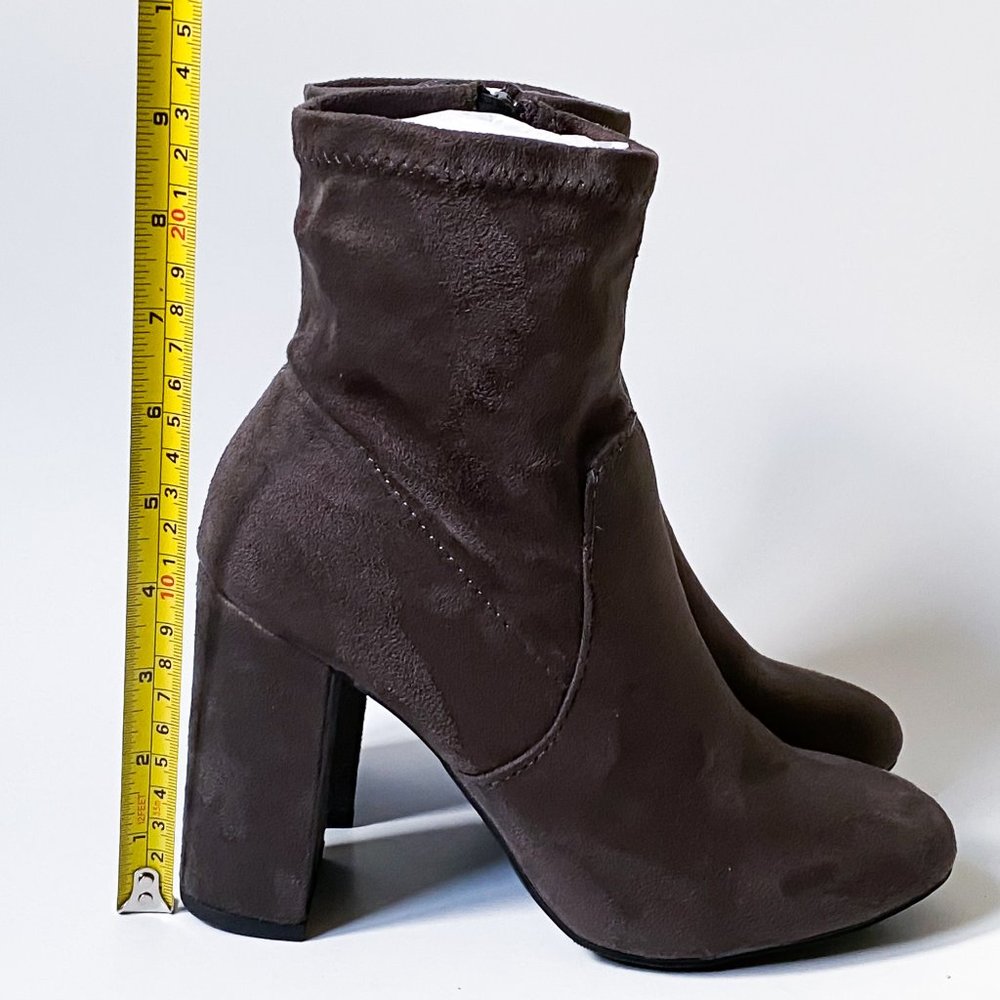 Taupe Sock Boot Heels Faux Suede NWOT